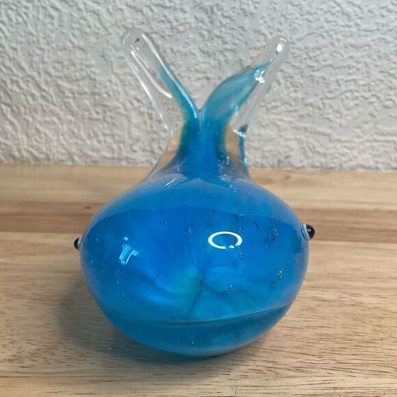 Vintage Murano Style Blue Hand Blown Art Glass Paperweight Blue Whale Figurine - Picture 4 of 11